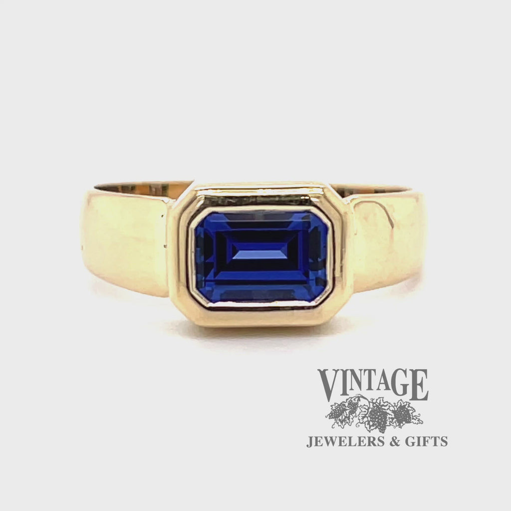Emerald cut blue cubic zirconia in 14ky gold ring video