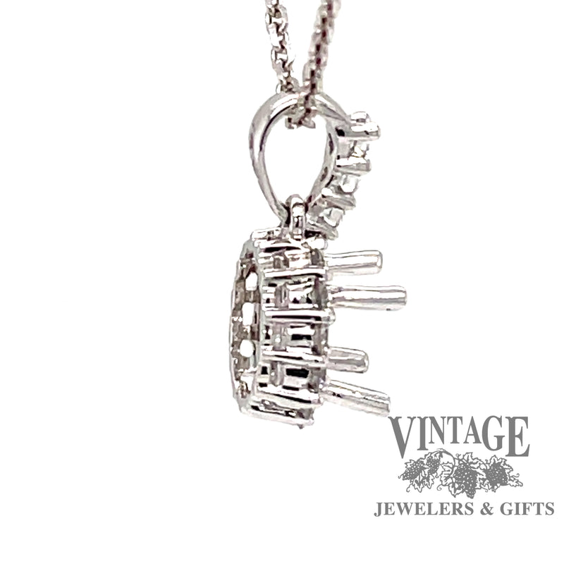side view halo diamond solitaire semi-mount pendant