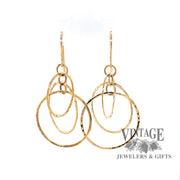 Hammered 14k multi hoop drop earrings front