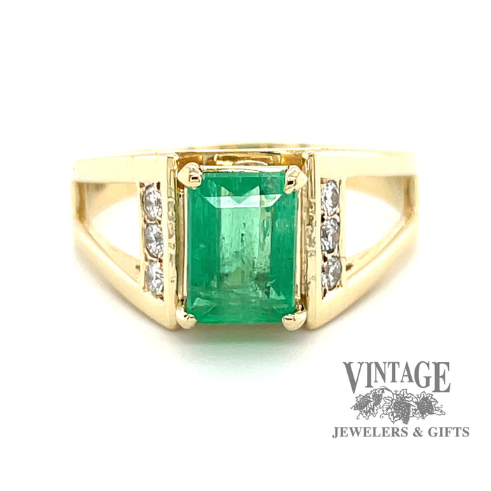 14 karat yellow gold .90ct Emerald and diamond ring