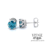 14 karat white gold 2.78 carat total weight blue zircon pierced stud earrings