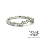 Platinum hand engraved fitted diamond wedding band angle