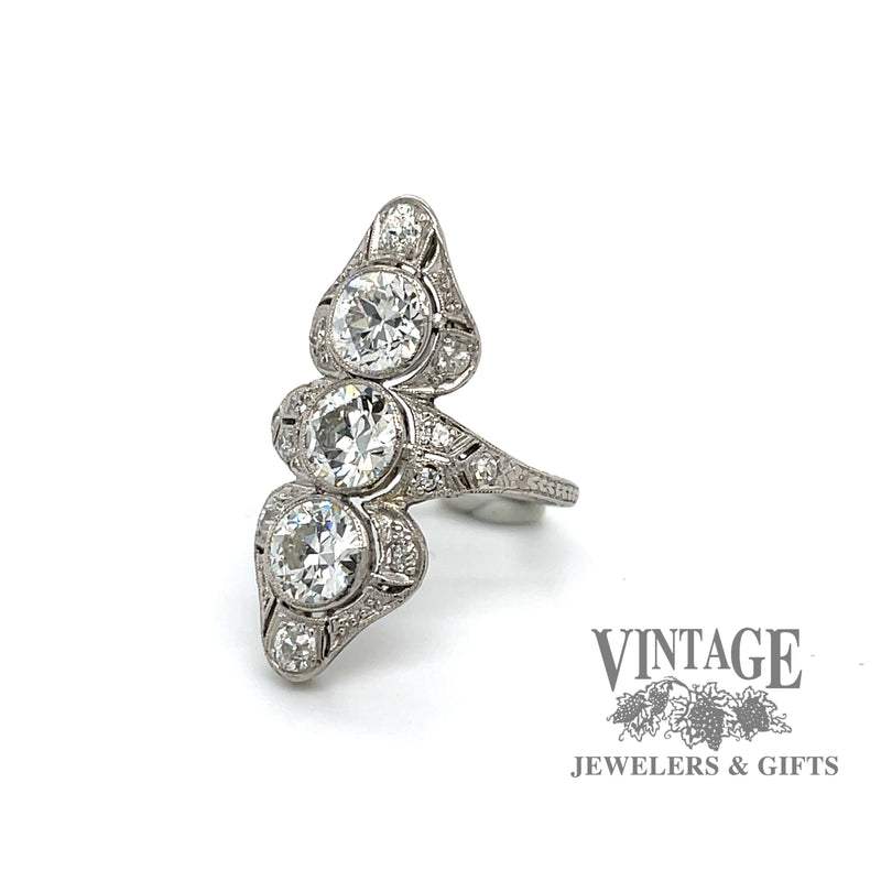 Vintage Edwardian platinum OEC diamond ring, angled view