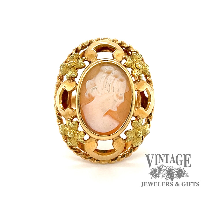  18k gold cameo floral design ring, top