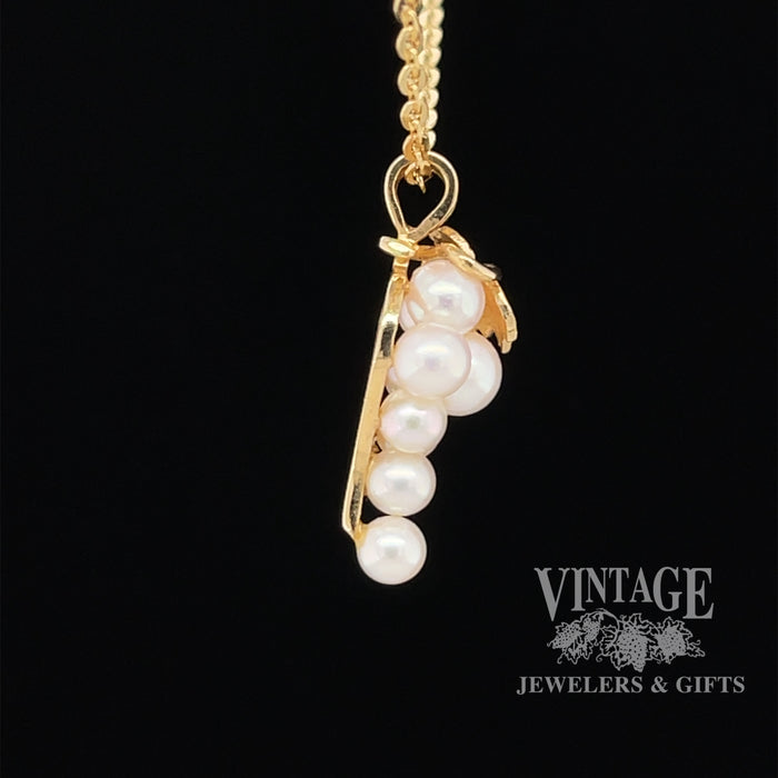 Grape pearl cluster 14ky gold pendant side