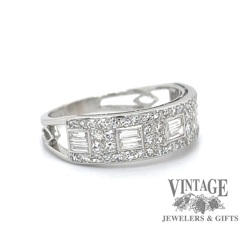 Platinum 1ctw diamond antique hand fabricated ring, angled view