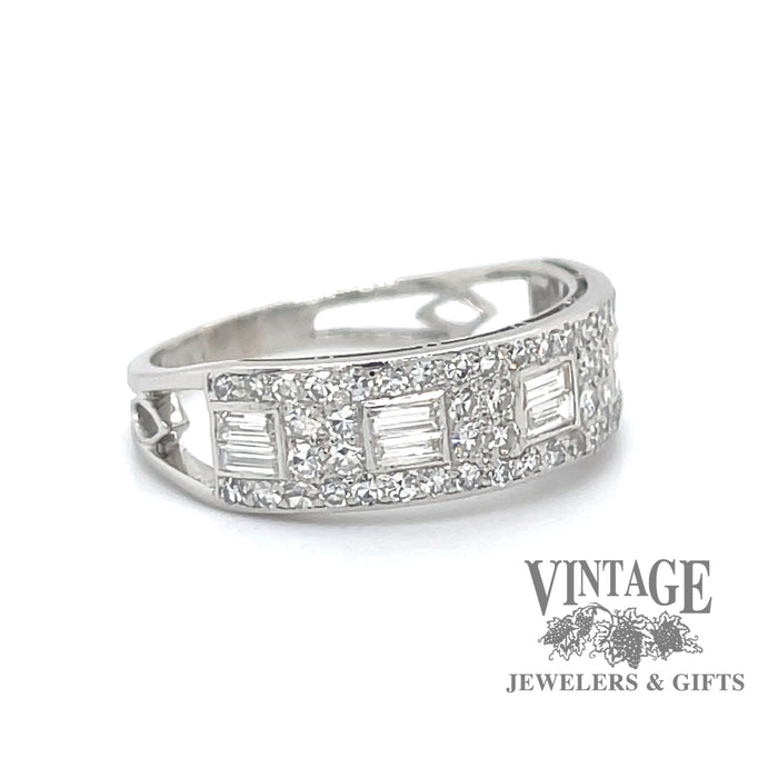 Platinum 1ctw diamond antique hand fabricated ring, angled view