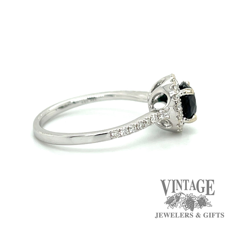 Green tourmaline and diamond 14kw halo ring