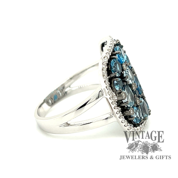 Blue topaz with pave' diamond 14kw gold ring