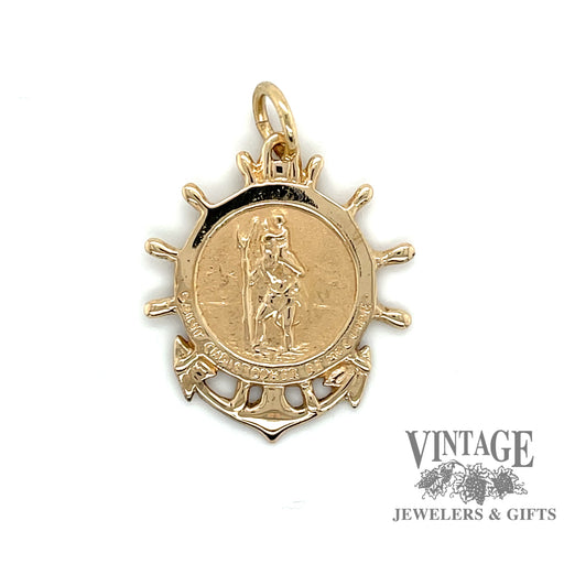 14 karat yellow gold mariners St. Christopher  pendant or charm, front