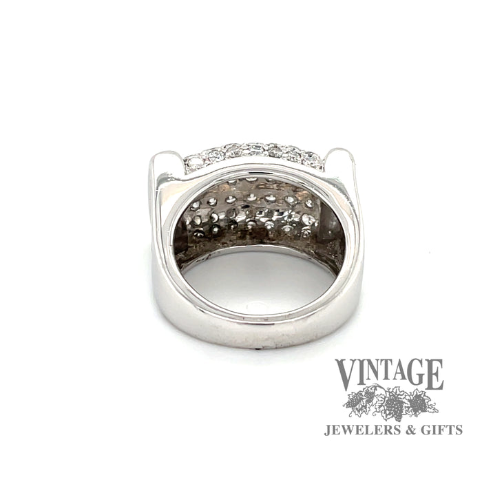 14 karat white gold pave' diamond bar style ring, rear view