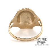 14 karat yellow gold raised relief native American chief ring, rear view
