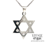 14 karat white gold Star of David pendant with diamonds, front view