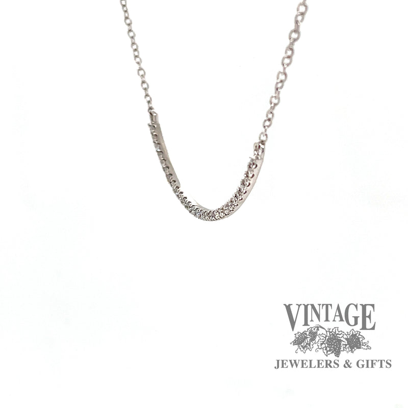 Side view of 14 karat white gold diamond choker necklace