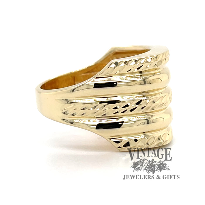 Wide multi bar 14ky gold tapered ring