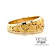 14 karat yellow gold band ring with diamonds and natural Gold nugget inlay, side view