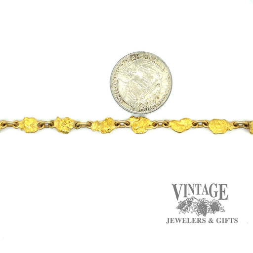 Natural gold nugget 6.25” bracelet quarter for scale