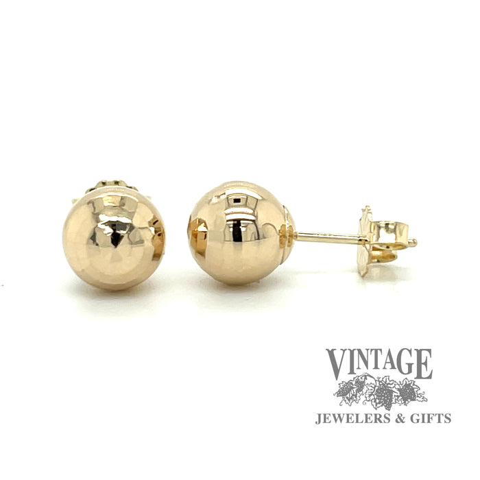 8 mm 14ky gold faceted ball stud earrings
