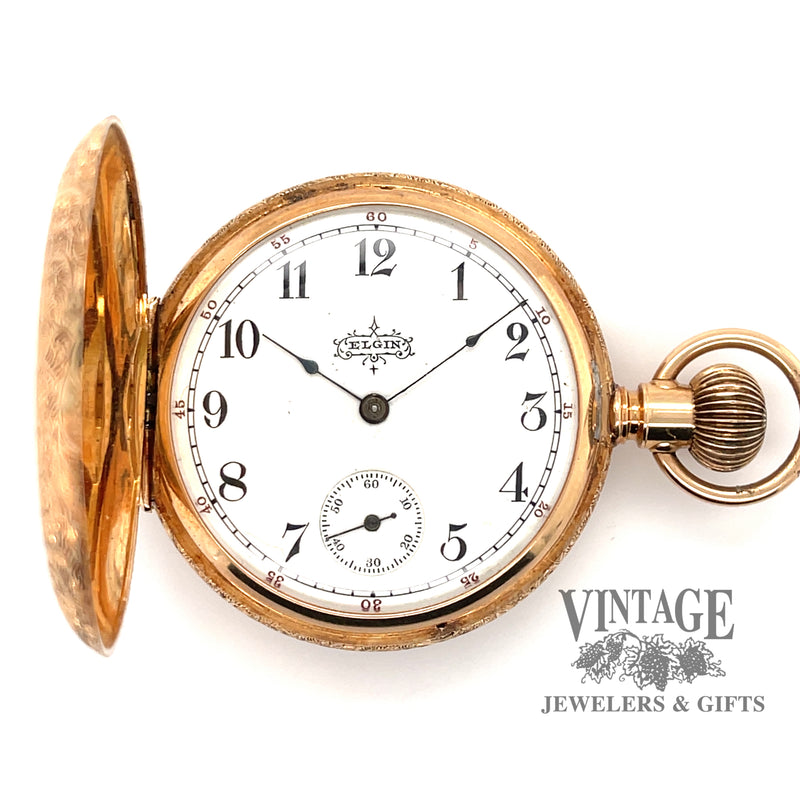 Antique Elgin 14ky gold hand engraved pocket watch — Vintage
