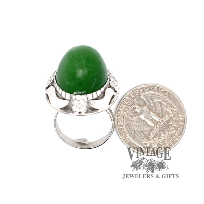 Natural oval green quartz 14kw gold ring