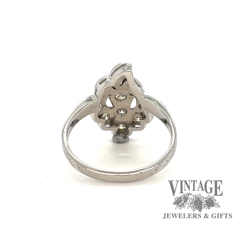 Vintage 14 karat white gold diamond ring, rear view