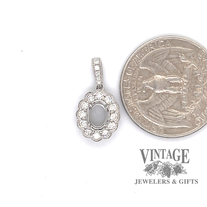 18 karat white gold halo diamond semi-mount pendant