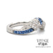 Art Deco inspired platinum sapphire and diamond shaped band, angled view