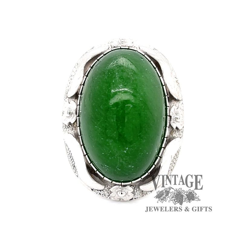 Natural oval green quartz 14kw gold ring