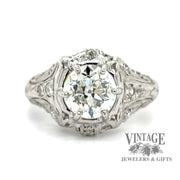  Antique hand fabricated platinum filigree diamond ring