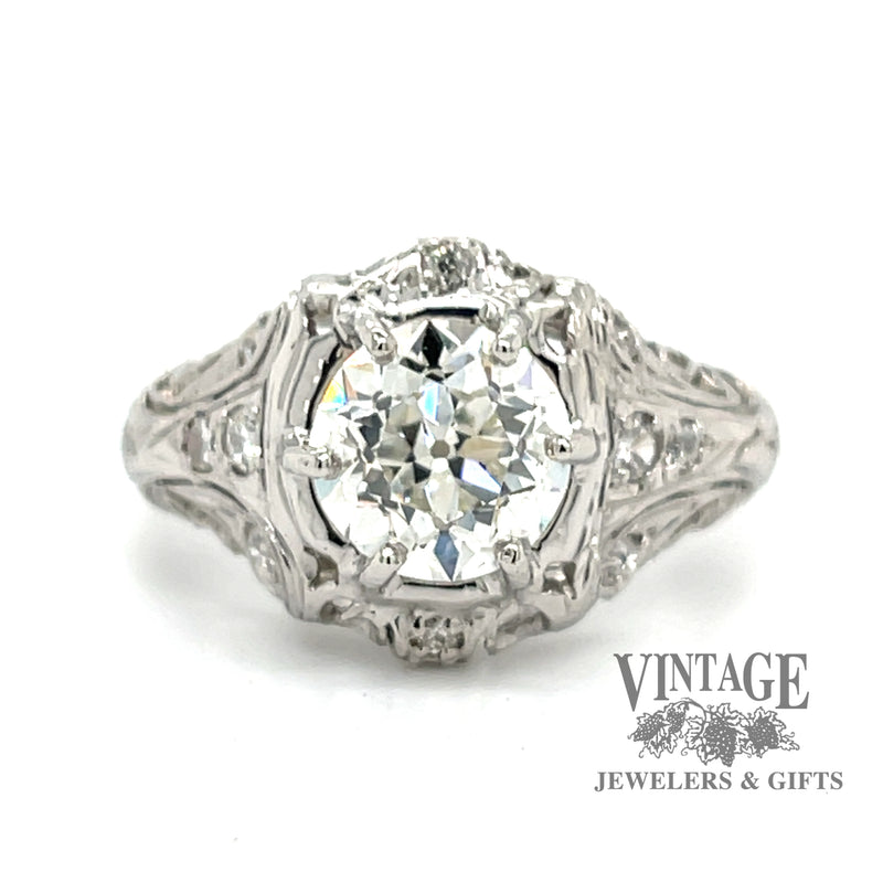  Antique hand fabricated platinum filigree diamond ring