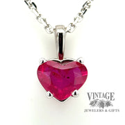 14 karat white gold 1.15ct heart shape natural ruby  pendant