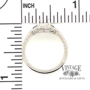 Platinum sapphire and diamond vintage Inspired hand engraved ring mounting, with measurements