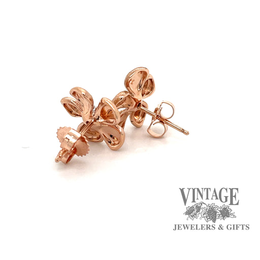 14 karat rose gold floral diamond earrings, back