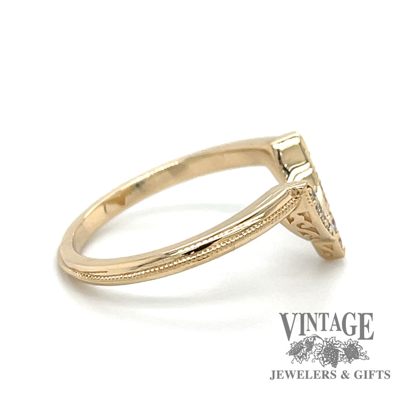 14 karat yellow gold fitted diamond wedding band, side view