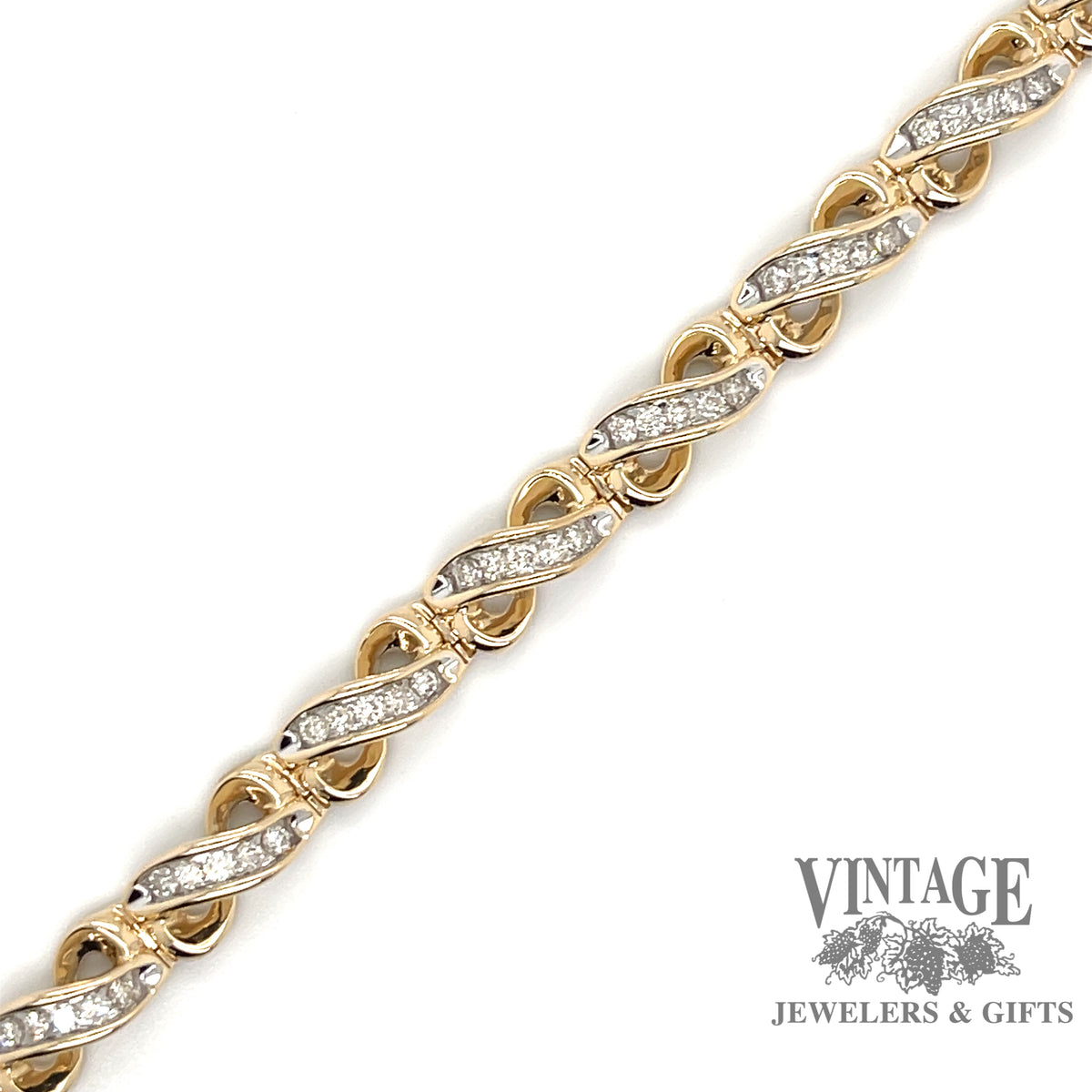 Fancy Italian 3-Row Hammered Wire Gold Bracelet in 14K White and Yellow Gold