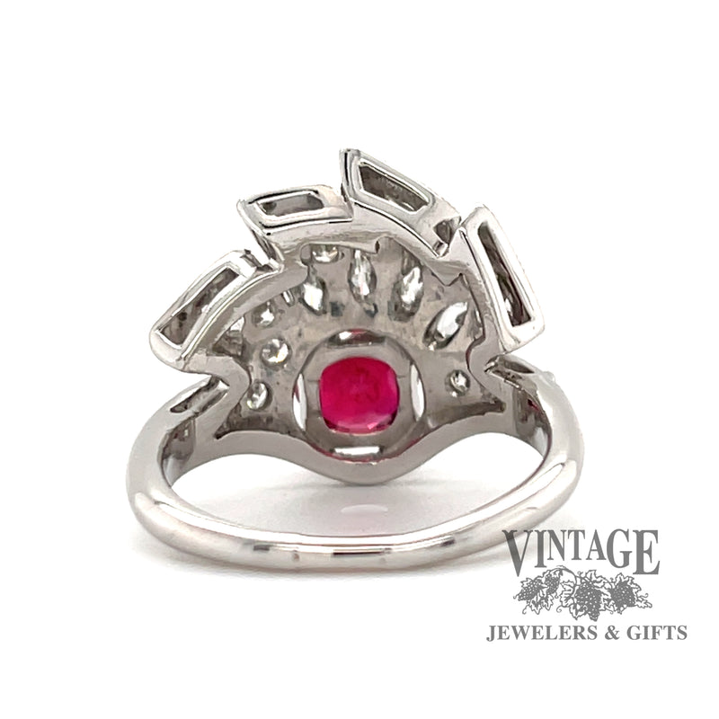 Platinum vintage Art Deco Natural ruby and diamond ring, rear view