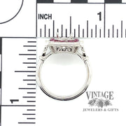 Platinum ruby and diamond ring mounting, with measurements