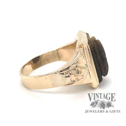 14 karat yellow gold tiger eye intaglio ring, side view