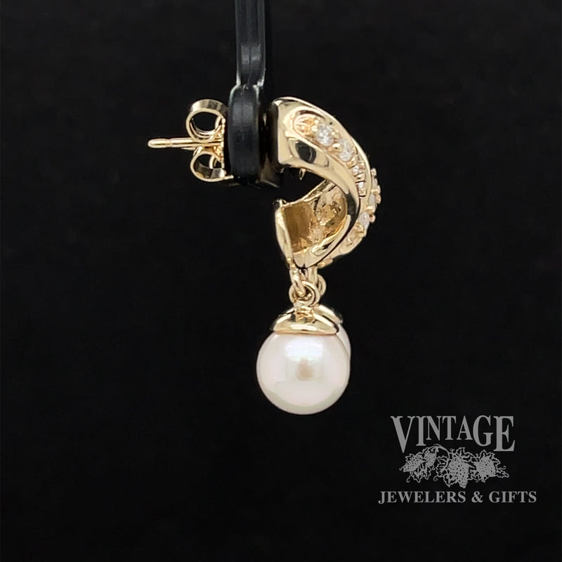 Twist 14ky gold diamond and pearl drop earrings