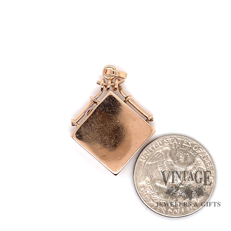 Antique 10ky gold hand engraved square locket pendant
