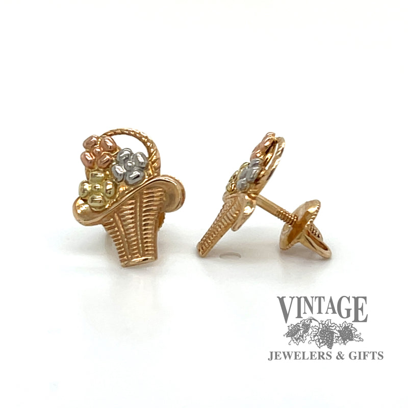 Flower bouquet 10k tri color gold earrings