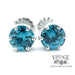14 karat white gold 2.78 carat total weight blue zircon pierced stud earrings, close up