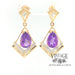 14 karat yellow gold amethyst and diamond drop earrings, front view