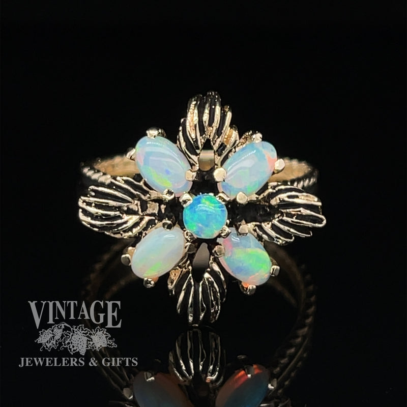 14 karat yellow gold opal flower motif cluster ring