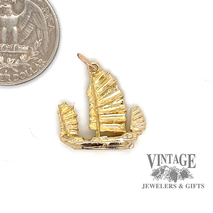 Chinese "Junk" boat charm in 14ky gold