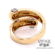 18 karat yellow gold fluted bypass diamond ring, rear view