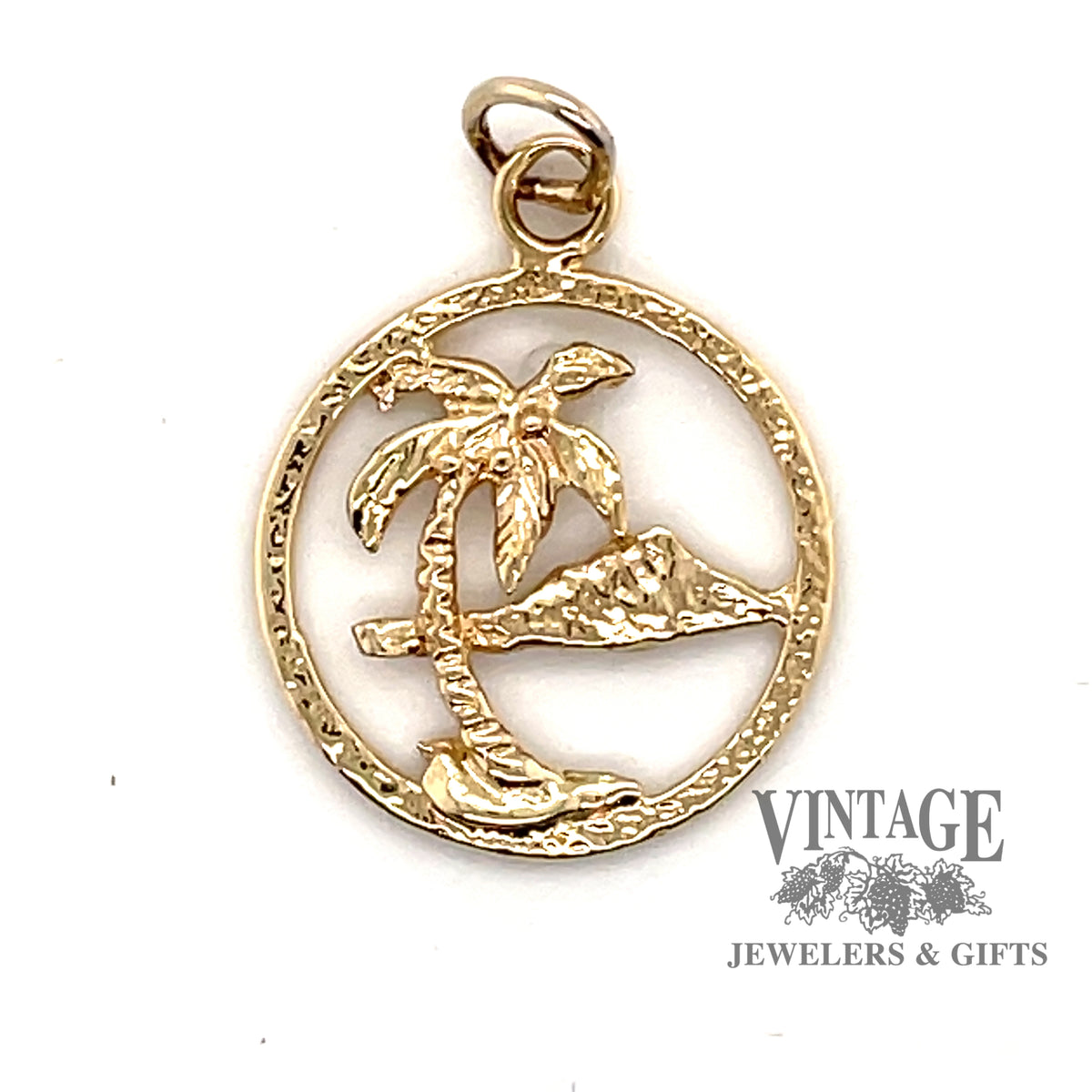 Palm trees and island 14ky gold charm — Vintage Jewelers & Gifts