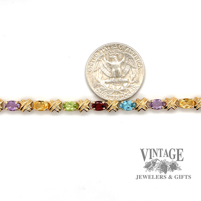 7"Multi color gemstone 14k gold bracelet