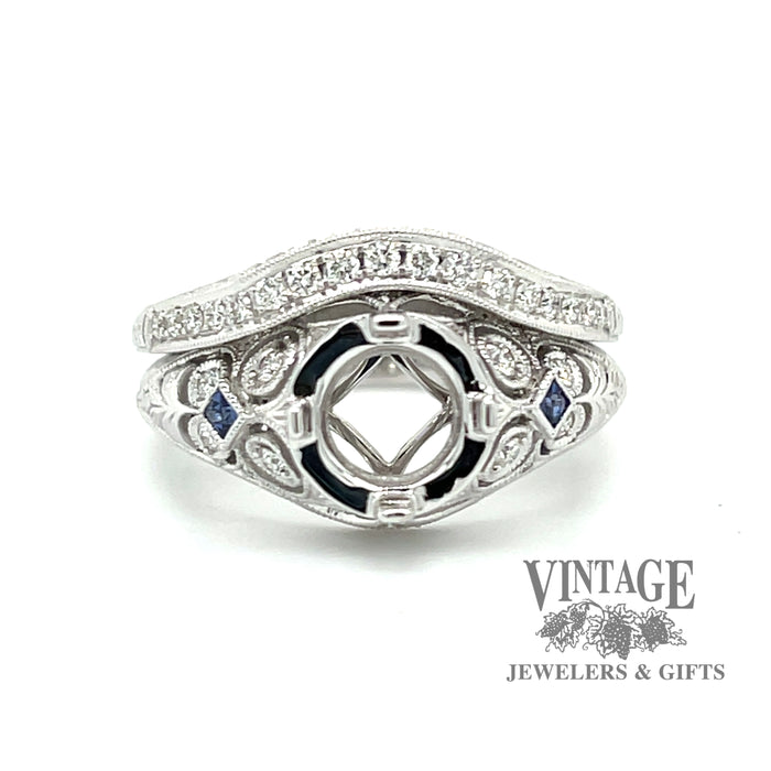 Diamond and sapphire vintage inspired 14kw ring