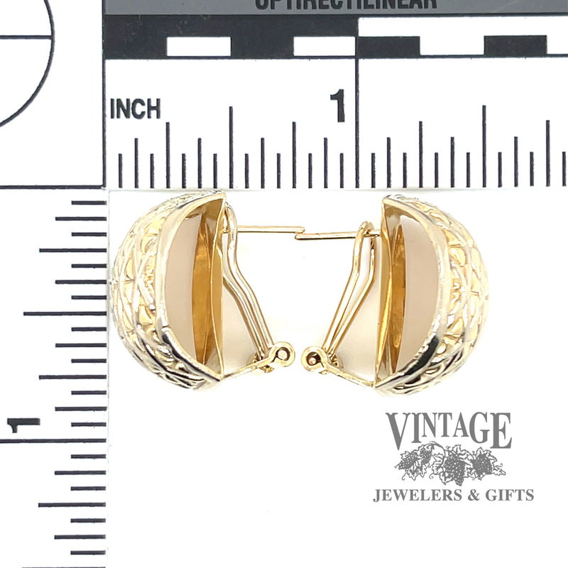 Marquise embossed 14ky gold domed earrings